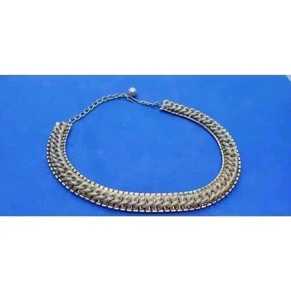 Vintage Gold Choker Necklace Railroad Style & Braided Thick Chain Chunky - Picture 4 of 12